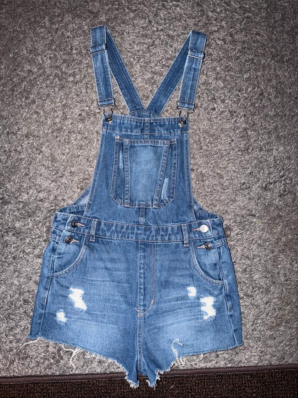 Divided Blue Distressed Denim Short Overalls